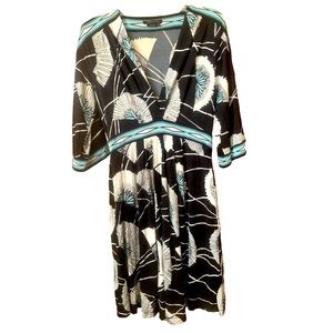BCBGMAXAZRIA Black Turquoise V Neck Stretch Dress - Size M